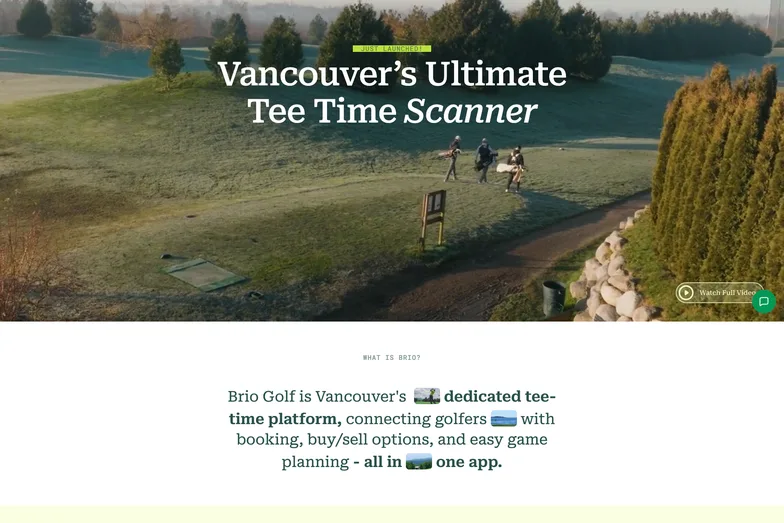 Brio Golf’s app page, “Vancouver’s Ultimate Tee Time Scanner”