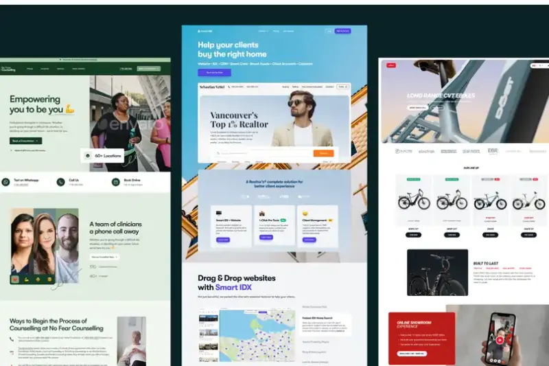 Three websites Setsail designed, side by side