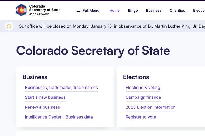 The Colorado Department of State website Setsail rebuilt