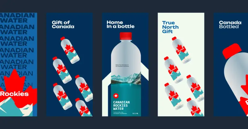 A row of “Gift of Canada” bottled-water signs
