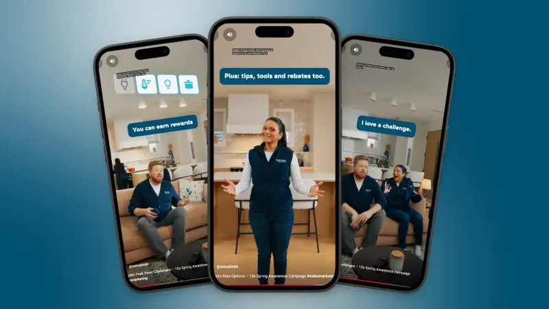 BC Hydro 15-second video ads on three phone screens showing a family in a living room taking the Peak Saver challenge