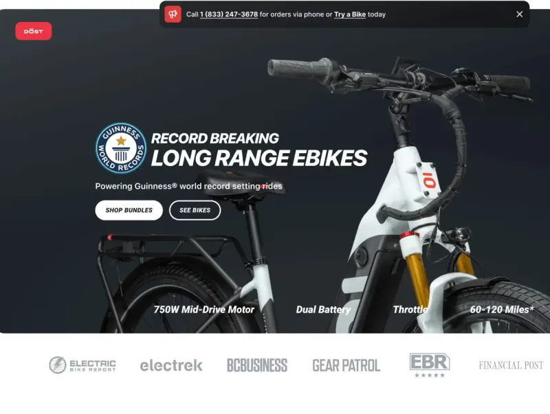 The DŌST Bikes storefront Setsail Marketing built, over the press logos that covered it
