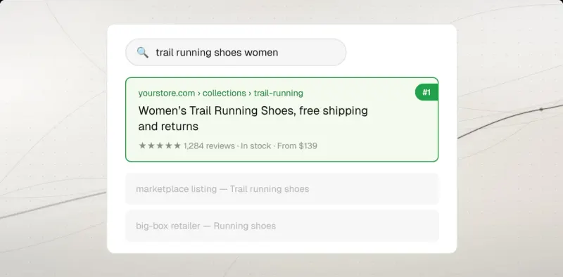 Sample search results for “trail running shoes women” with a store’s collection page in first place