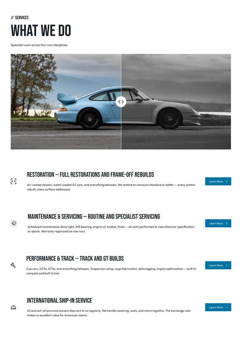 Scan Automotive website showing restoration work