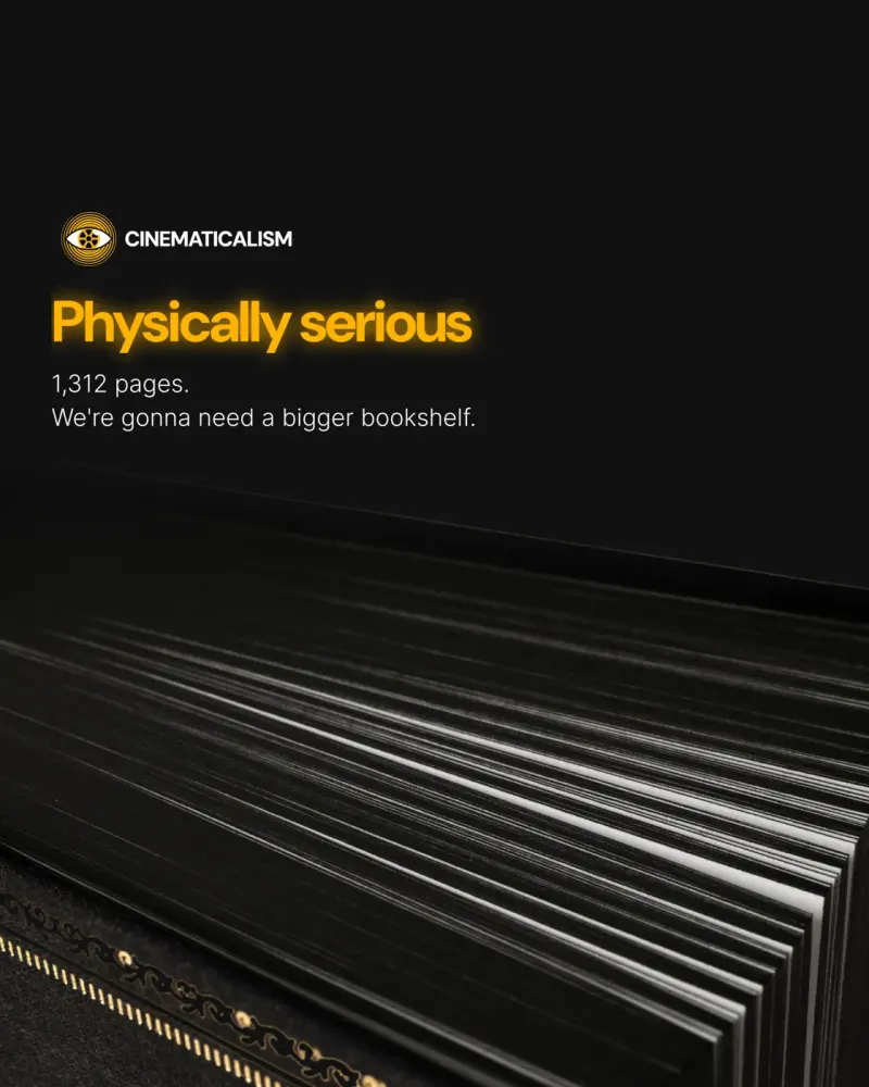 Cinematicalism Meta ad: the 1,312-page dictionary shown at full scale