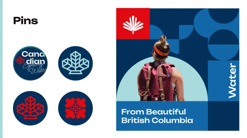 Crockies pins slide with maple-leaf badges and a "From Beautiful British Columbia" hiker graphic