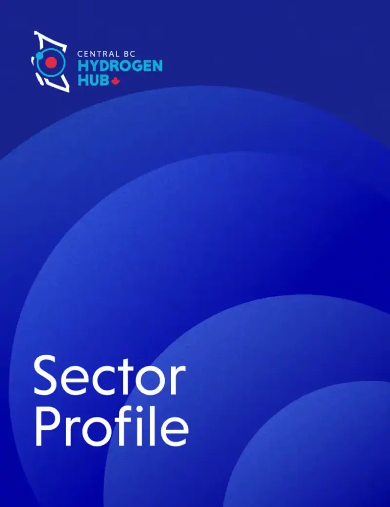 Central BC Hydrogen Hub 'Sector Profile' brochure cover in blue with the hub logo at the top