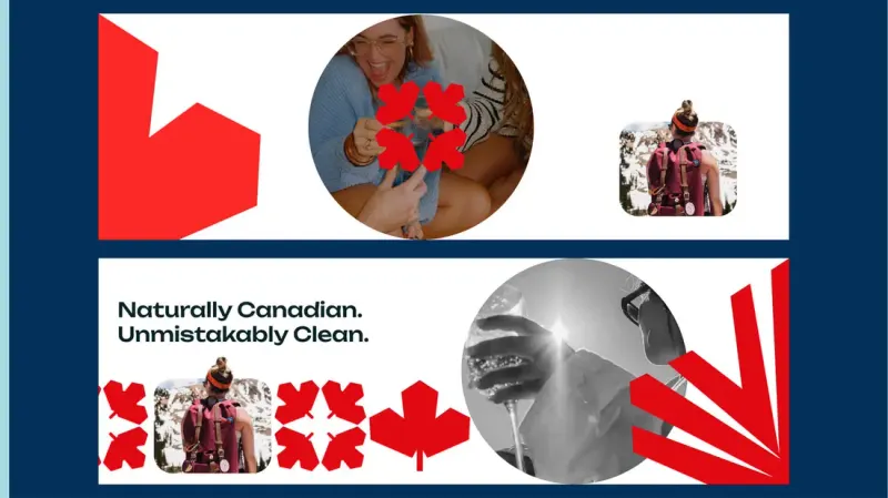 Crockies social banners: a toasting photo and red maple graphic above a "Naturally Canadian" banner on navy