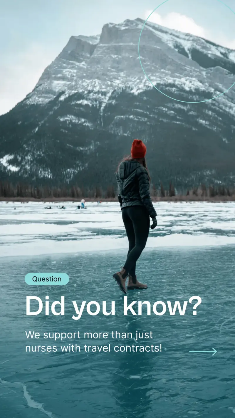 New Horizons social story over a skater on a frozen lake reading 'Did you know? We support more than just nurses'