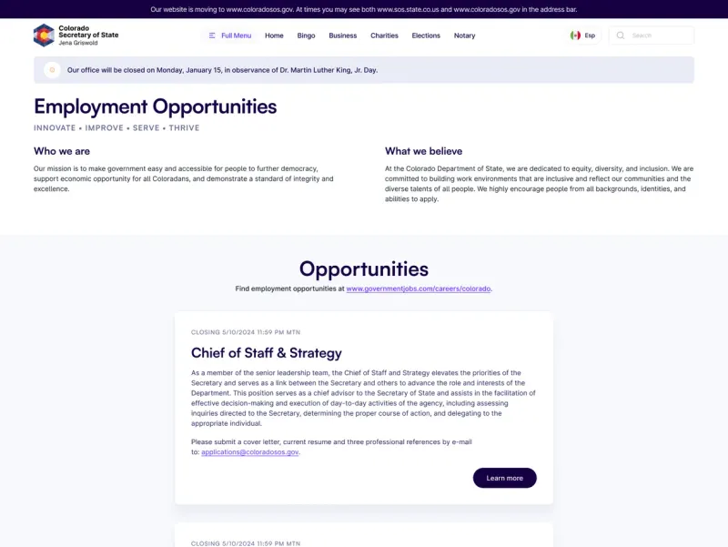 The accessible service site Setsail built for the Colorado Department of State
