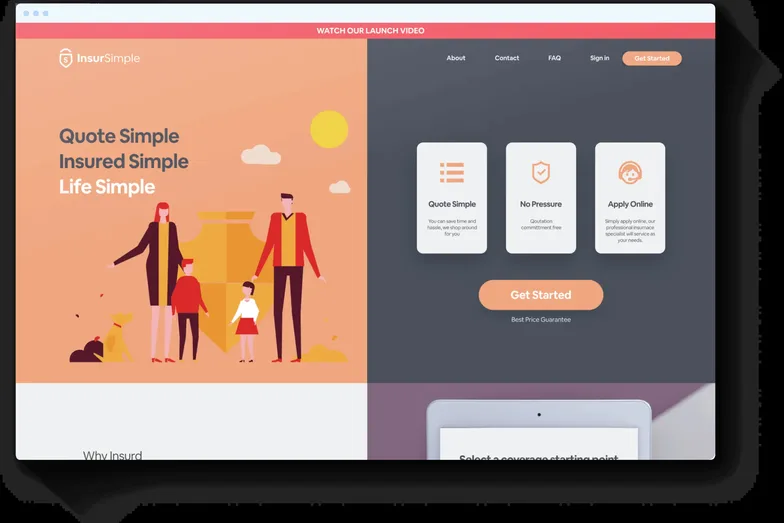 InsurSimple’s application screens, “Quote Simple, Insured Simple, Life Simple”