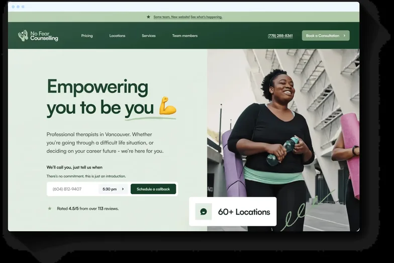 No Fear Counselling’s home page, “Empowering you to be you”
