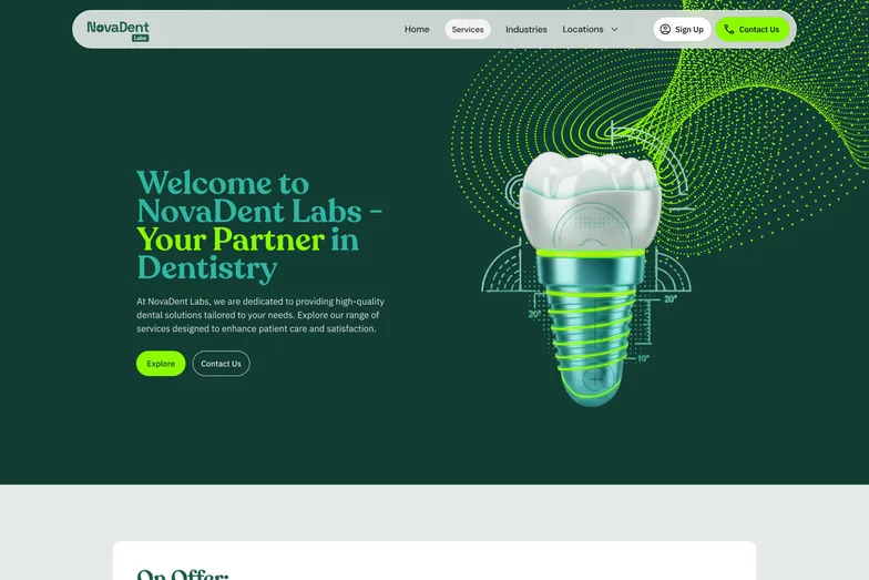 NovaDent Labs’ home page, “Welcome to NovaDent Labs, Your Partner in Dentistry”