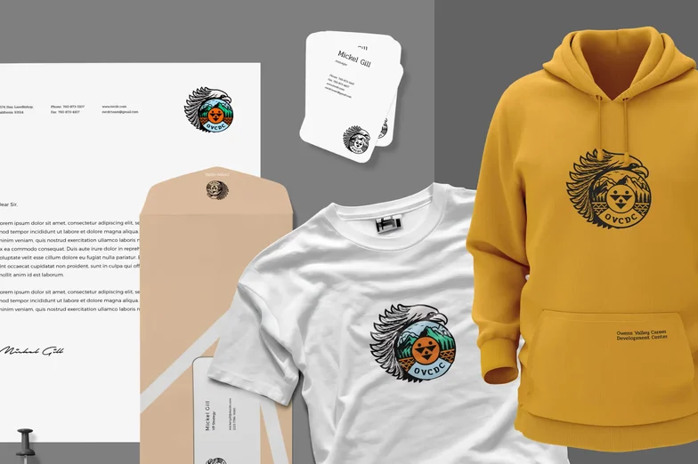 Owens Valley CDC identity on apparel and stationery