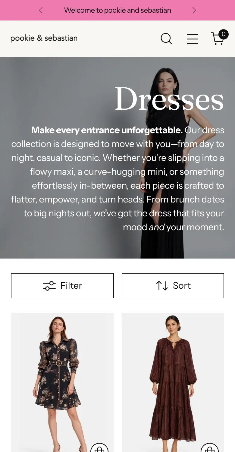 A Pookie + Sebastian collection page on a phone