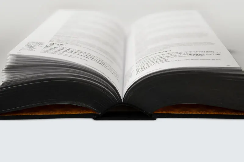 The dictionary lying open, its pages fanned