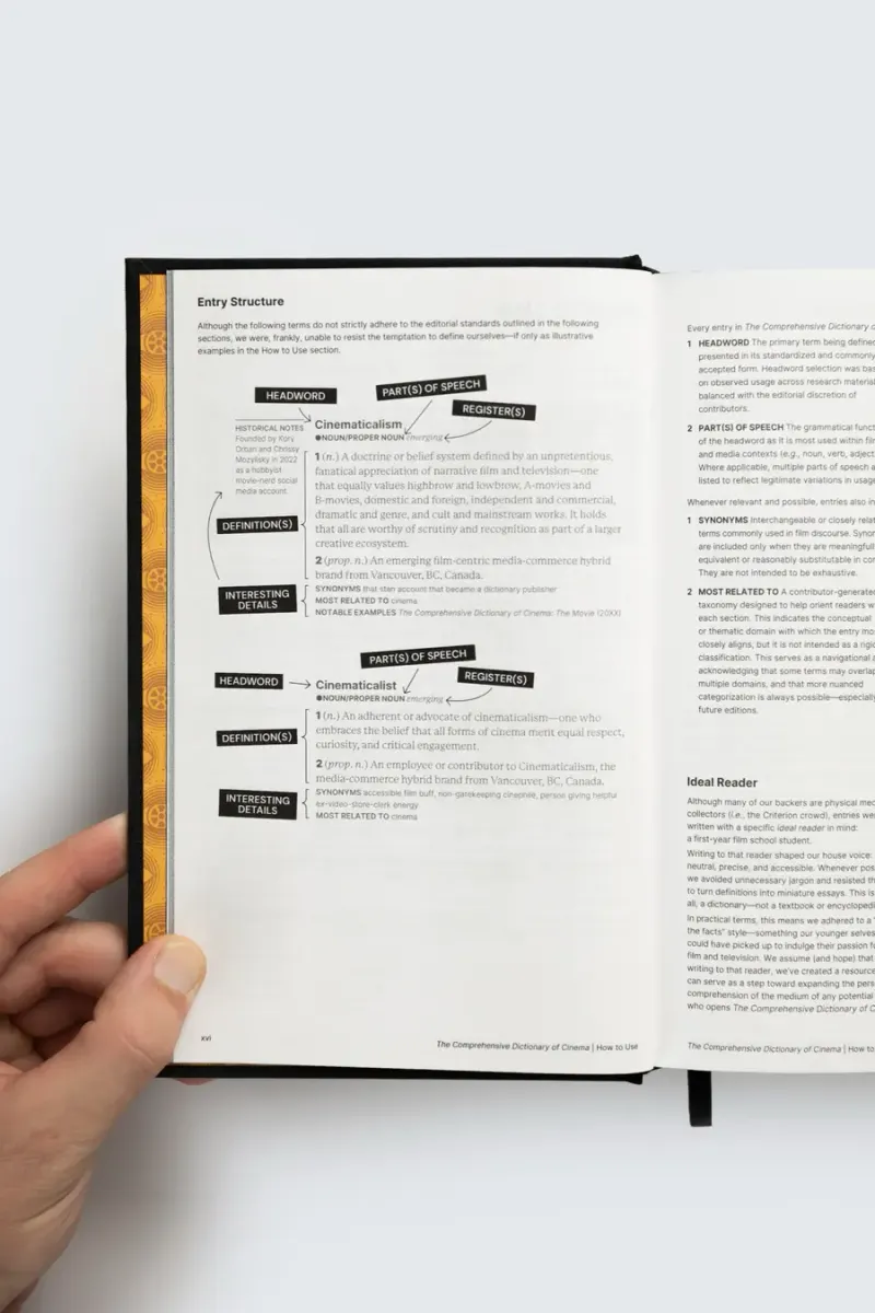 A hand turning to an inside page with section tabs