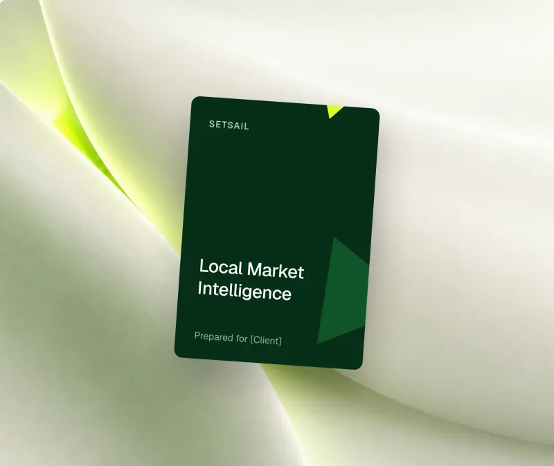 A Setsail Local Market Intelligence report cover on a pale ceramic ground