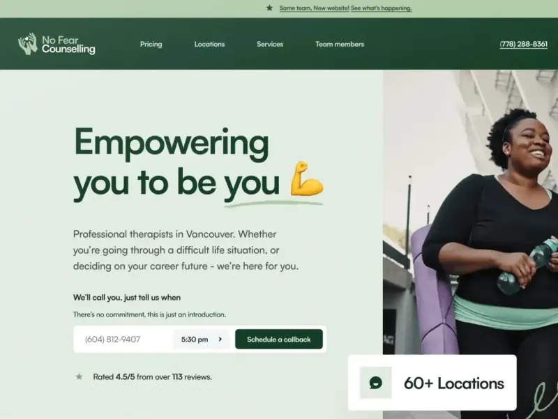 A client website shown on a laptop