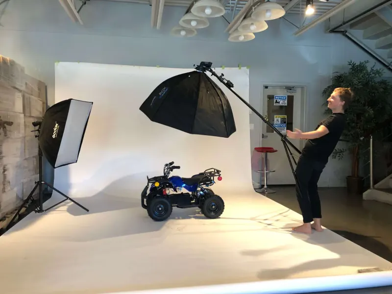 Behind-the-scenes from Rosso Motors youth ATV product shoot