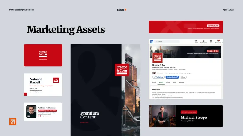 Digital marketing assets for Steepe & Co., including social media templates, email banners, and branded sales collateral for financial advisor outreach.