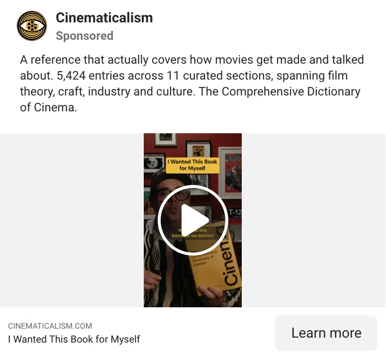 Cinematicalism video ad: I wanted this book for myself