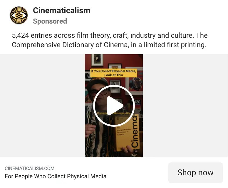 Cinematicalism video ad for people who collect physical media